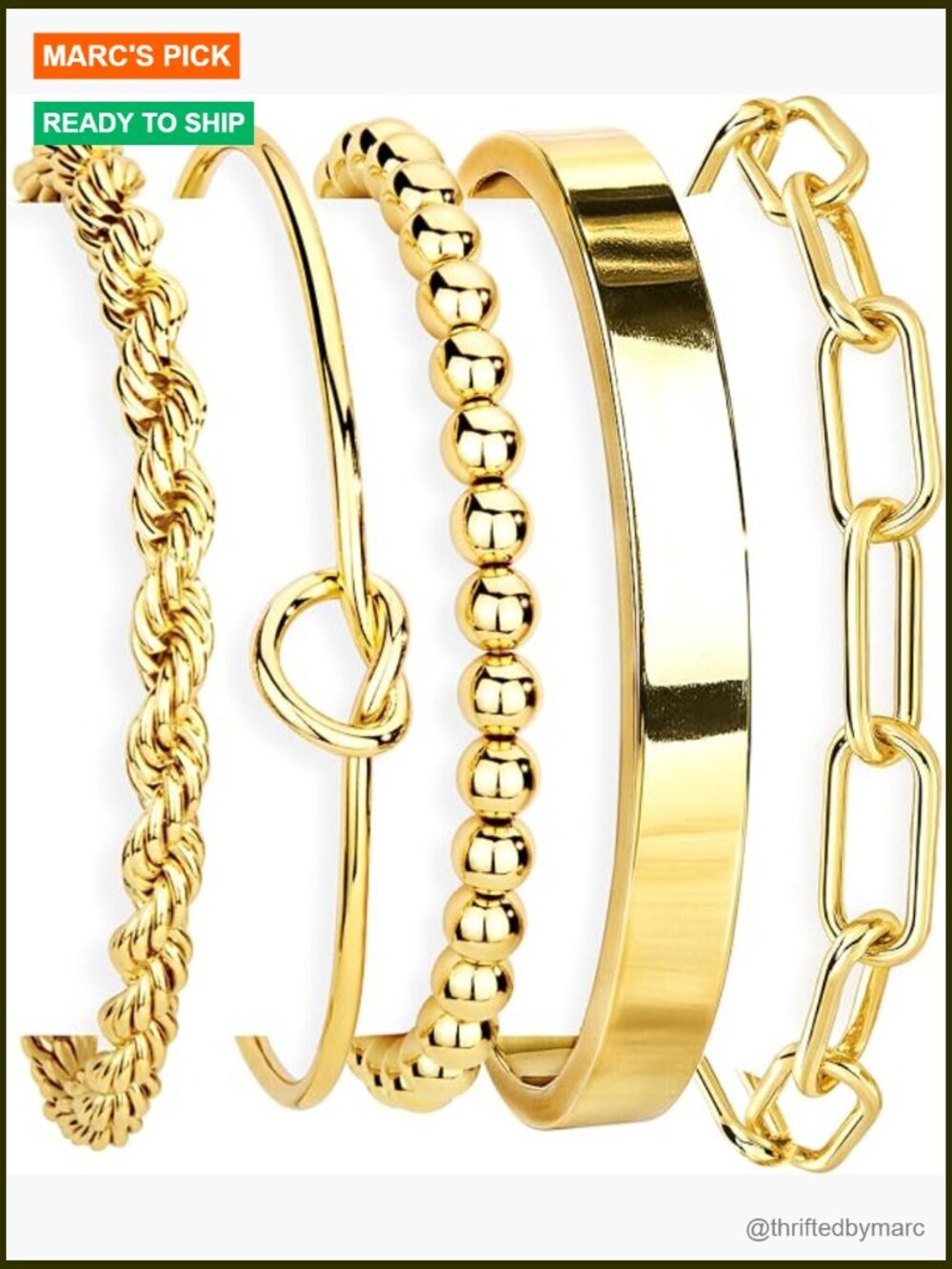 Chunky Gold Cuff and Bangle Set Stackable Bracelets for Women Non Tarnish